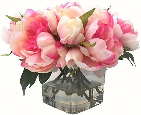 Sweet Valley Home artificial silk flower arrangement in crystal glass vase and faux acrylic water (Baby Pink)