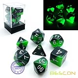 Bescon Two-Tone Glow-in-The-Dark Polyhedral Dice Set Spooky Rocks, Luminous RPG Dice Set d4 d6 d8 d10 d12 d20 d% Brick Box Pack