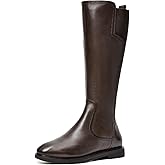 BEAU TODAY Knee High Boots for Women, Womens Genuine Leather Boots, Classic Low Block Heel Pointed Toe Fall Winter Boots