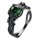 Bamos Jewelry Womens Green Stone Round Lab Stone Engagement Wedding Best Friend Christmas Black Gold Plated Wedding Rings for Her Size 6-10