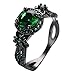 Womens Green Stone Round Lab Stone Engagement Wedding Best Friend Christmas Black Gold Plated Wedding Rings for Her - Bamos Jewelry Size 6-10