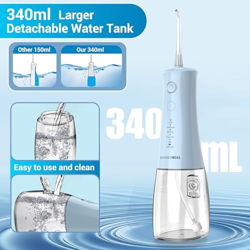 Irrigador oral, fio dentário elétrico sem fios, 5 modos de pressão, IPX8 impermeável, irrigador oral portátil para cuidados gengivais (Pastel Blue)