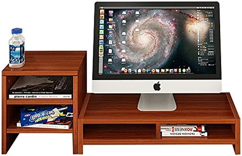 Hello Laura - Computer Monitor Stand 100% Solid Wood Two Adjustable Shelves Waterproof Desk Organizer Cervical Spine Protect Laptop Standing (Maple Brown Wood Tone)