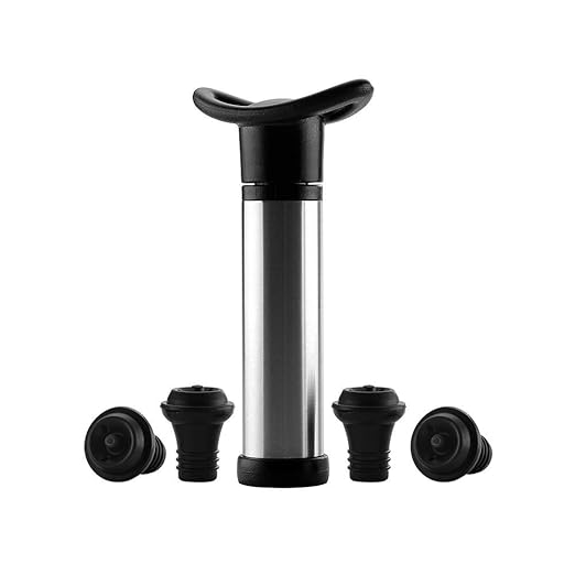 CHRISLZ Vakuum Wein Saver Pumpe Food Grade Wein Plug Sets Edelstahl Wein Saver Pump Preserver Mit 4 Flaschen Stopper