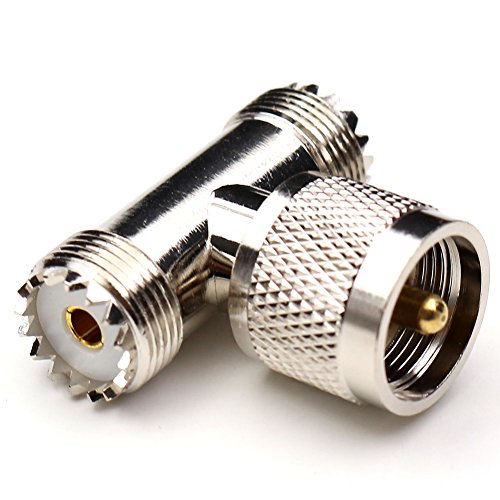 TEZONG 3 Way UHF male PL259 to two UHF PL-259 female Splitter Connector Triple T Shape RF Coaxial Adapter SO-239 1M2F plug jack 1Pack