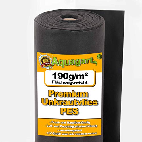 Aquagart Unkrautvlies schwarz - 190g I Unkrautschutzfolie für Garten & Hochbeet I Gartenvlies & Unkrautsperre I Wasserdurchlässige Unkrautfolie & Robu