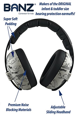 BANZ Earmuffs Infant Hearing Protection - Ages 0-2 Years - The Best Earmuffs for Babies & Toddlers - Industry Leading Noise Reduction Rating - Block Noise (Grey Doodle)
