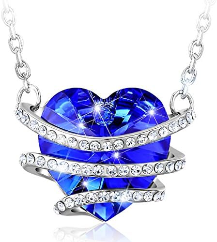 "Love You Forever" Love Heart Pendant Necklaces for Women Made with Swarovski Crystals, CAROLIER Chirstmas Jewelry Gift