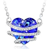 2017 Graduation Jewelry Gifts - CAROLIER Blue Heart Pendant Necklace Made with Swarovski Crystas Engraved 