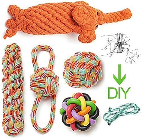 Amazon.com: El contador hecho a mano perro juguetes cuerda de algodón natural perro masticar juguete Set \u0026 un paquete de materiales cuerda juguetes pelota para perros grandes y cachorros juguetes, L: Mascotas