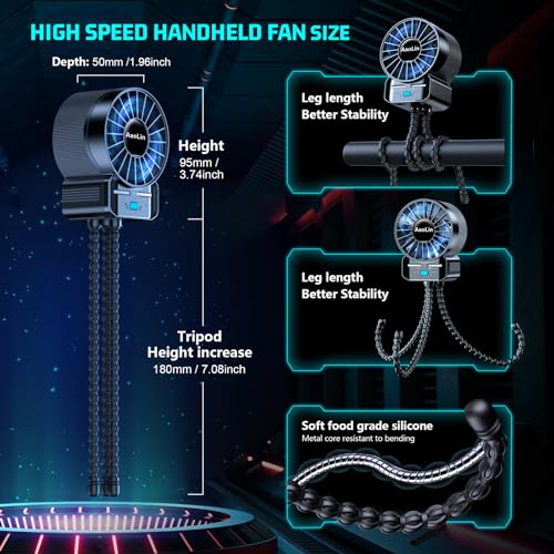 2 Pack Multifunctional Portable Stroller Fan 4 Speed 6600rpm High Speed Usb Rechargeable Personal Mini Handheld Fan Extended Tripod For Desktop Winding Kids Bed Treadmill Bike Golf Cart Outdoor Travel