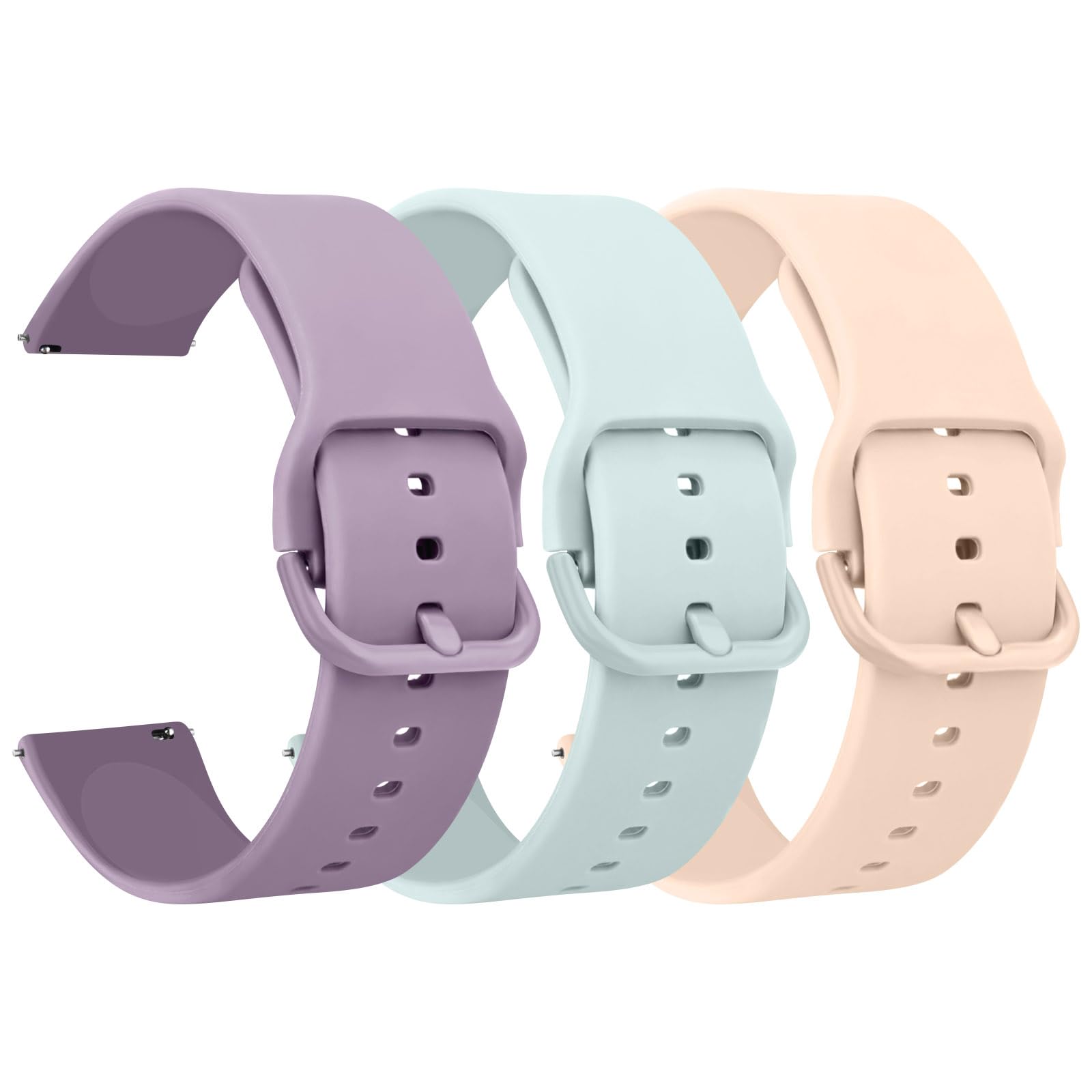 AK Pack 3 Watch Bands 20mm 22mm for Women Men, Replacement Straps Band for Smart Watch, soft skin-friendly silicone quick release, smart watch wristband (22mm, Pink Sand/Turquoise/Violet)