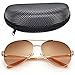 LotFancy Aviator Sunglasses for Women with Case, UV400 Protection, 61MM, Lightweight Eyewear for Driving Fishing Sports, Light Brown Gradient Lens, Gold Metal Frame