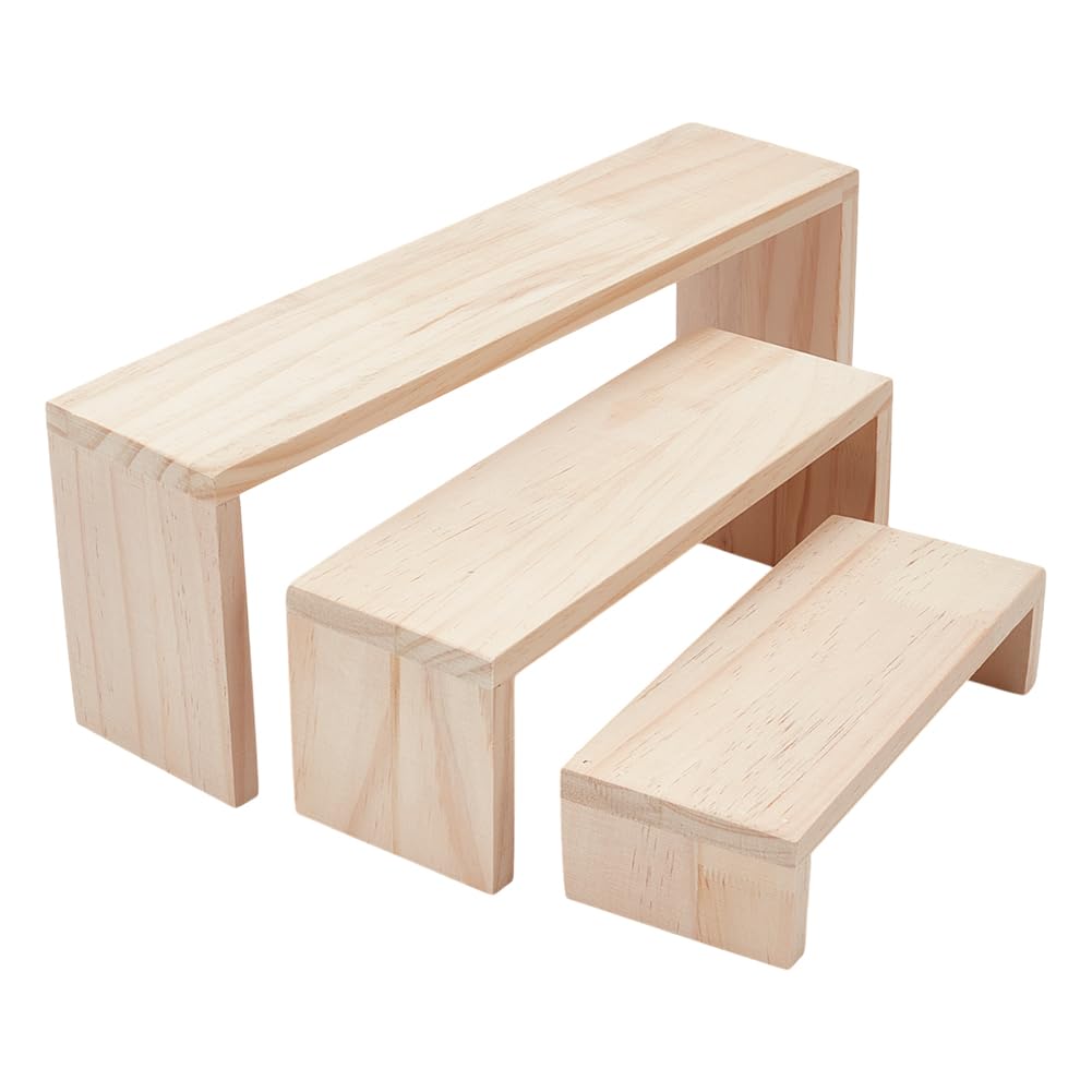 Photo 1 of NBEADS 3-Tier Wood Display Risers, Decorative Display Risers, Display Stand, Unfinished Wood, Cupcake Holder Stand
