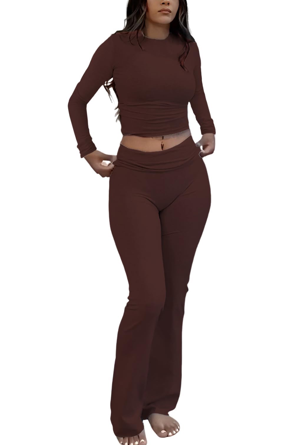 Photo 1 of ***partial set/missing top*** ZFLM Casual Workout Two Piece Outfits Long Sleeve High Waist Fold-Over Flared Leggings Pants Tracksuit Sets Streetwear S