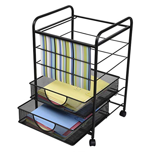 3 Layer Storage Cart Organizer 2 Drawers Mesh Cabinet Wheels Rolling File Cart Office Home Collection Box
