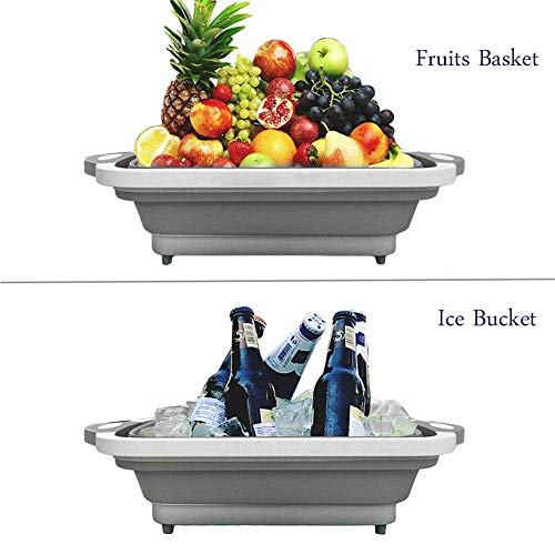 Collapsible Cutting Board with Dish Tub | Basket with Draining Plug | Collapsible Colander and Dish Sink Tub Storage Basket - 3 in 1 Multifunction Kitchen Kit - Thumbnail 7