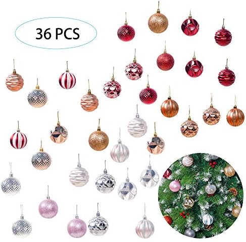 36pcs Christmas Balls,Christmas Baubles Ornaments Set, Christmas Ball Ornaments Xmas Hanging Tree Decoration,Red,Pink and Yellow Shatterproof Sparkling Hanging Ball, Christmas Tree Pendants Gifts