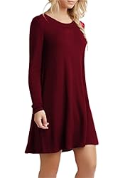 YMING Women Plain Mini Dress Long Sleeve Casual