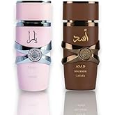 Lattafa Perfumes Yara Pink and Asad Bourbon Eau de Parfum, 100ml, 2 Pack Bundle