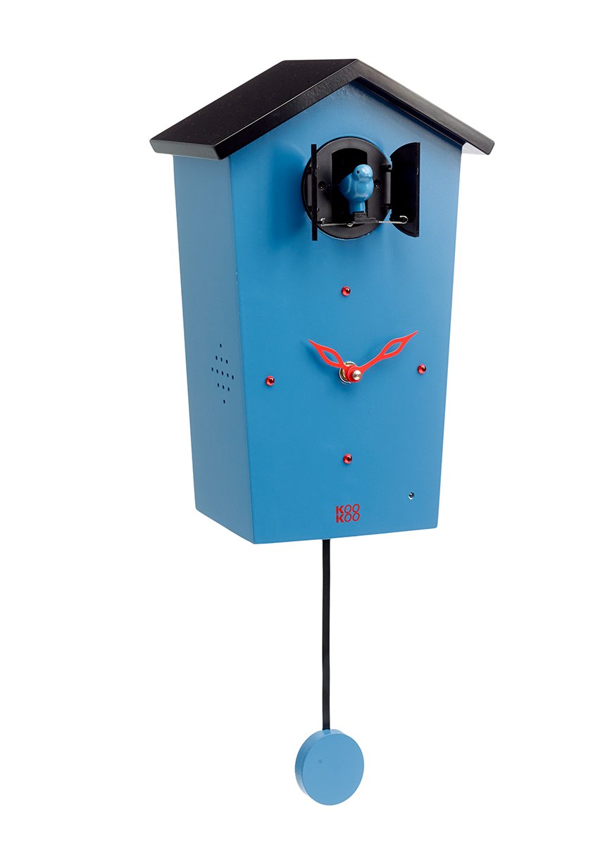 KOOKOO BirdHouse Blue, modern cuckoo clock with 12 natural bird voices or cuckoo call