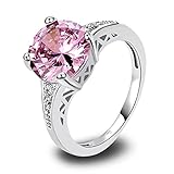 Psiroy 925 Sterling Silver Created Pink Topaz Filled Solitaire Promise Ring Size 8