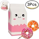 Outee Jumbo Slow Rising Squishy Kawaii Cat Milk Bag Bottle Scented Slow Rising Squishy Squeezed Doughnut Toy Kawaii Donuts Soft Squishy Donuts Cell Phone Charms Soft Squishy Charms, 3 Pack