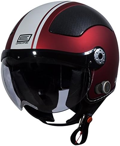 Origine O528B Pilota 3/4 Helmet with Blinc Bluetooth (Flat Red, Large) (White Gara)