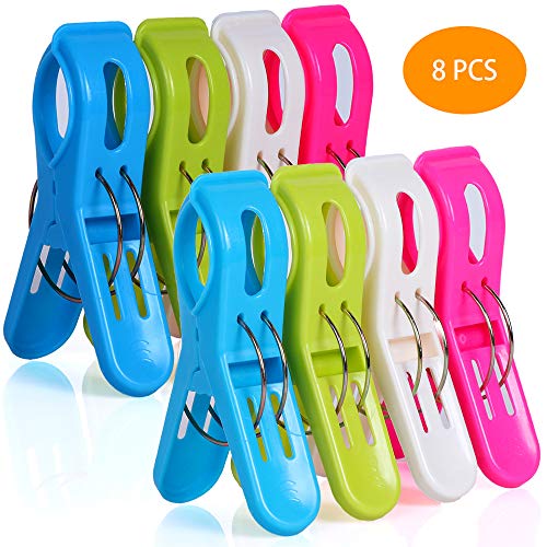 Ostrichy Beach Towel Clips for Pool Chairs, Plastic Beach Chair Clips, Towel Clips for Beach Chairs Cruise, Fashion Bright Color Pool Chair Clips, 8 Pieces Oversized Beach Towel Clips