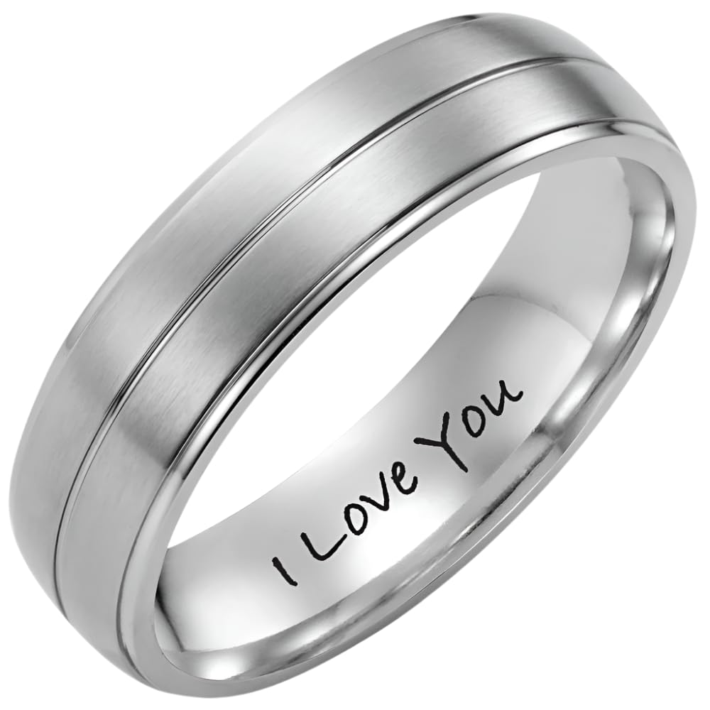 Willis Judd Mens Ring Engraved I love You Titanium Ring for Man In Wooden Gift Box 7mm Wedding Band Engagement Ring Comfort Fit Size W