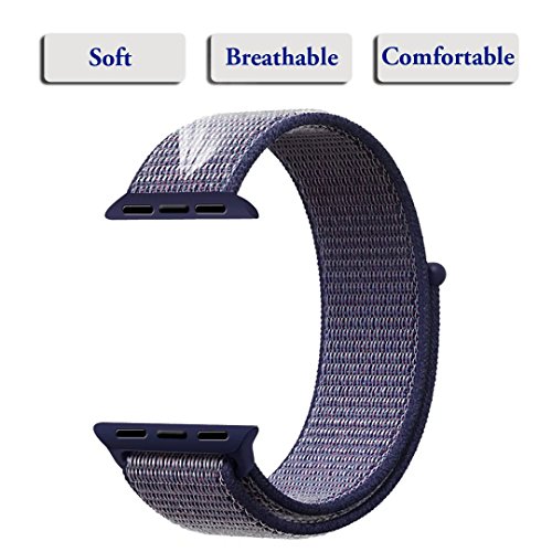 Yunsea For Apple Watch Band, New Nylon Sport Loop, with Hook and Loop Fastener, Adjustable Closure Wrist Strap, Replacement Band for iwatch, 42mm, Midnight Blue