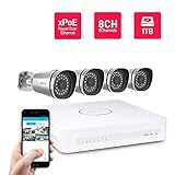 Foscam 8CH xPoE 720P Security CCTV Surveillance System, Simplified Power Over Ethernet NVR KIT, Pre-Installed 1TB HDD, 4 720P HD Outdoor IP66 Waterproof IP Camera, 65FT Night Vision, FN3108XE-B4-1T