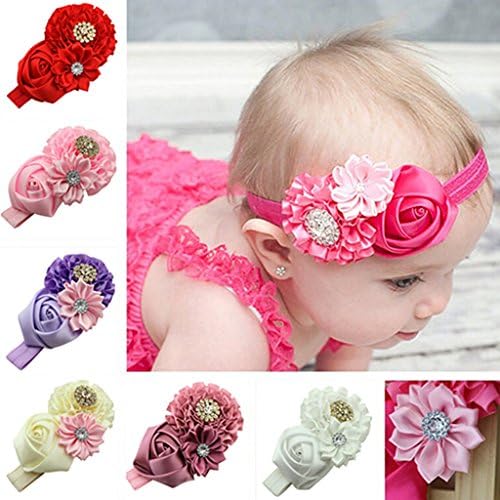5Pcs Kids Girls Rose Flower Elastic Headband Hair Ribbon Children Hair Accessories (Style 1)