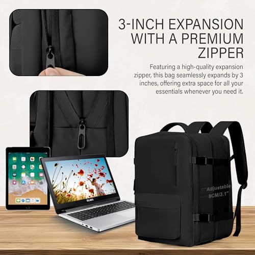 Luggage Travel Bag Backpack for Men and Women, Large Capacity Laptop Compartment, Carry On, Anti-Theft, Waterproof, Airline Approved, Travel Backpack with USB Charging Port