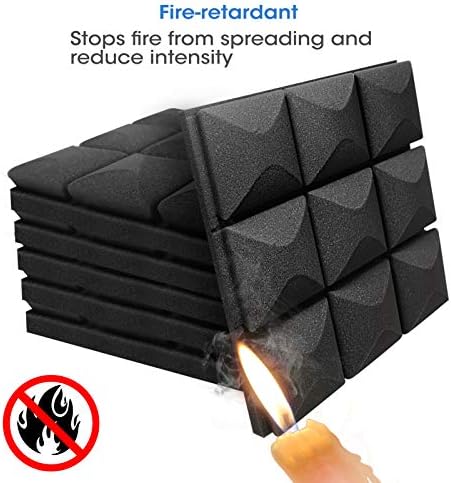 Pack of 12 acoustic foam panels in charcoal color, suitable for soundproofing home studios and residences.