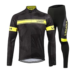 Lixada Men’s Cycling Suit Long Sleeve Sportswear Windproof Cycling Clothing Set with Thermal Fleece Jersey + 3D Padded…