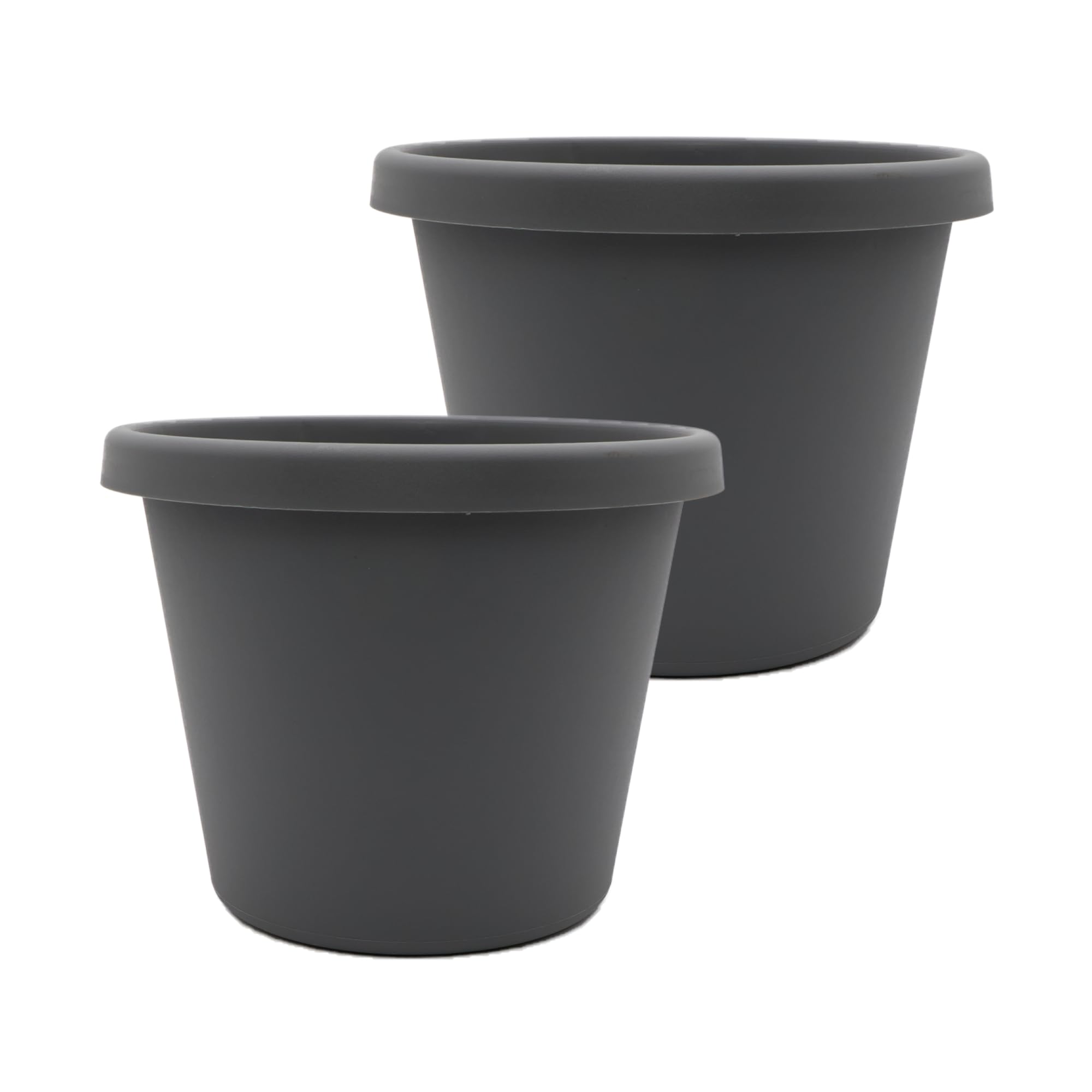 The HC Companies 12 Inch Prima Round Planter Pots with Drainage Holes and Rolled Rim, Lightweight UV-Resistant Plastic Outdoor Planters, 2-Pack Flower Pots for Garden & Home Decor, Warm Gray Image