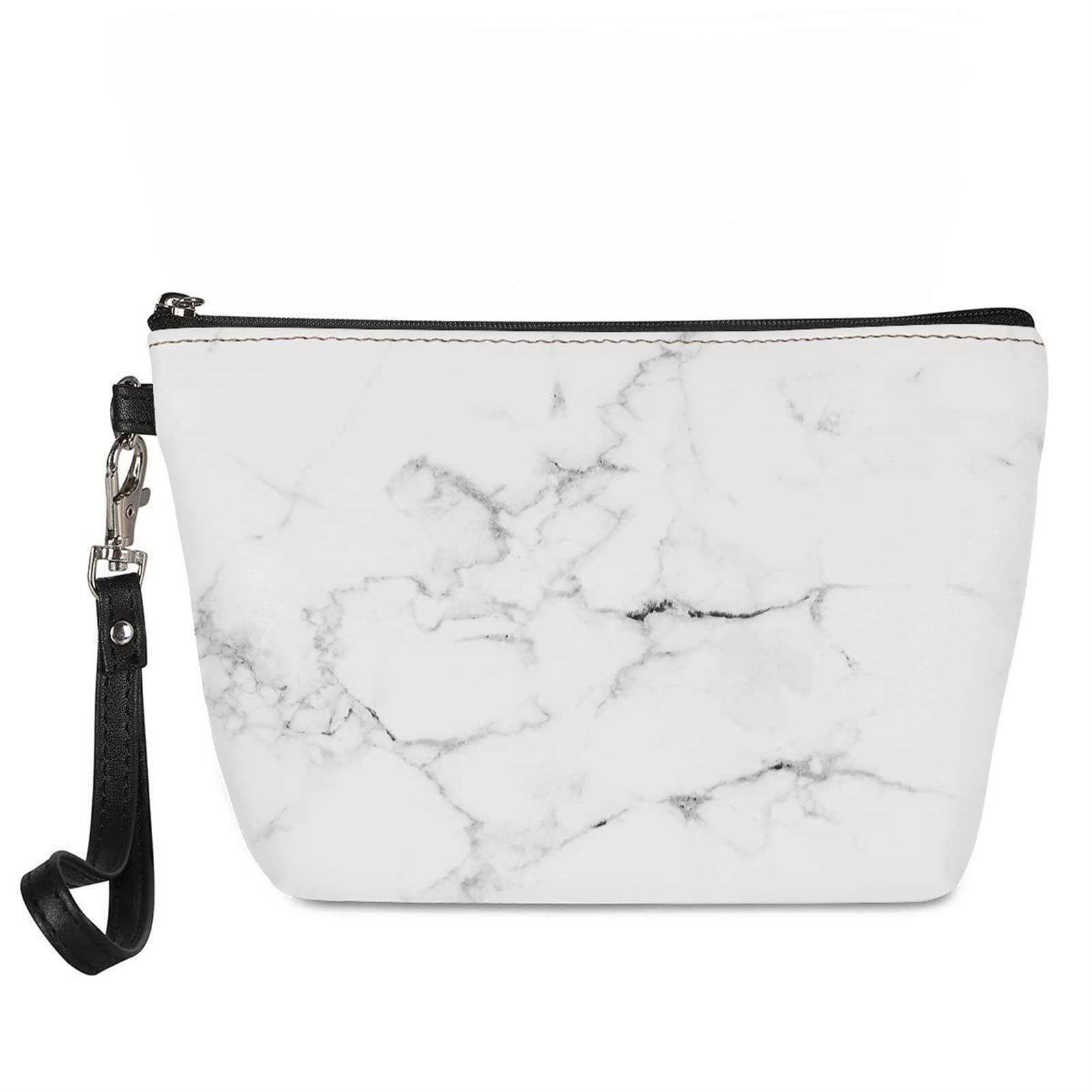 Kuiaobaty Women Leather Cosmetic Bag White Marble Print Makeup Bag Organzier Women Beauty Pouch for Travel Washbag