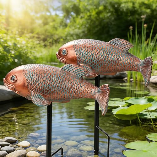 Teaeeno Set of 2 Antique Koi Fish Statue, Outdoor Garden Sculpture for Patio, Backyard, Pond, and Home Decor (Blue) at Amazon