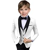 Boys Suit 3 Piece Ring Bearer Suit Kids Formal Jacket Vest Pants Suits Wedding Outfit for Party Prom Tuxedo-White-12