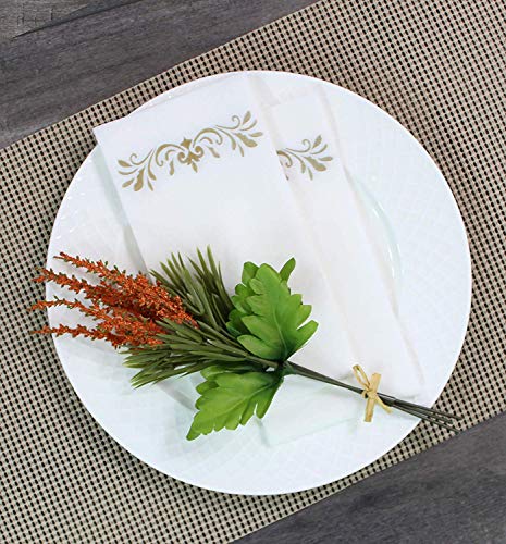 CAVEPOP Gold Dinner Napkins, Disposable Party Napkins, Paper Napkins Decorative, Linen Feel Disposable Hand Towels for Wedding, Guest Bathroom & More - White with Gold, 100 Pack, 8.25 x 4 Inches - Thumbnail 5
