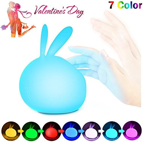 Bunny Night Lights for Kids,Fihome Touch Rabbit Nightlights Bedside lamp,Led Eye-care Lighting Color Changing Perfect Gift for Birthday Valentine's Day(7-color + 4-Brightness)