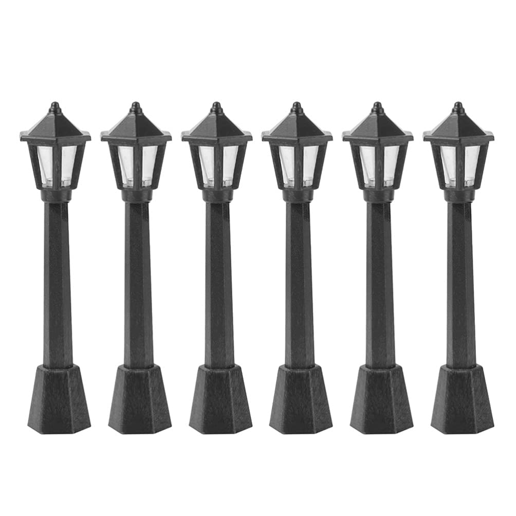 Healifty 6pcs Mini Miniature Street Light Model Solar Lamp Railway Train Lamp Post Lights Pathway Lantern Post for Dollhouse Fairy Garden Accessories Black