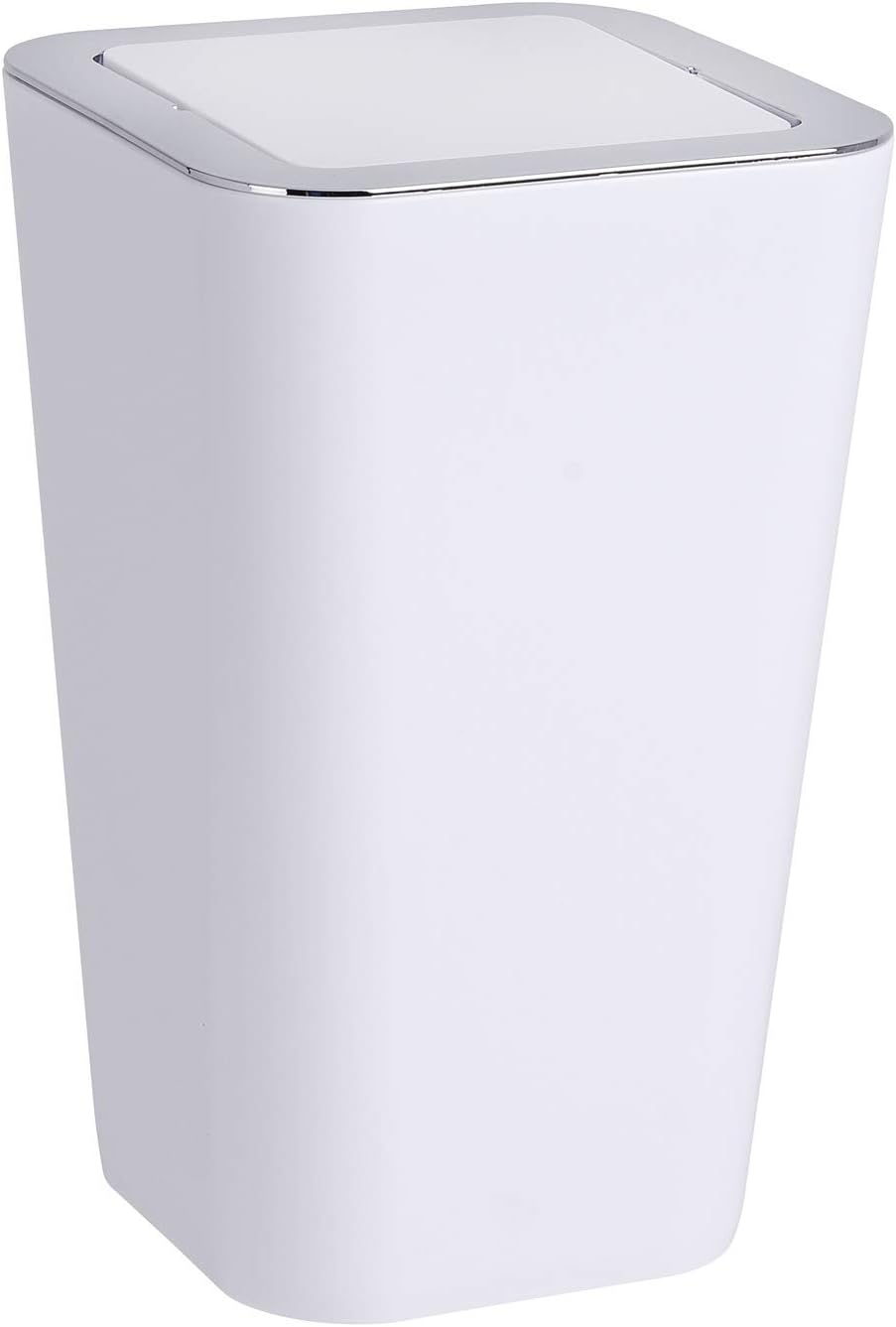 WENKO Candy Swing Cover Bin, ABS/PS, White/Chrome, 18 x 18 x 28.5 cm, 18 x 28.5 x 18 cm