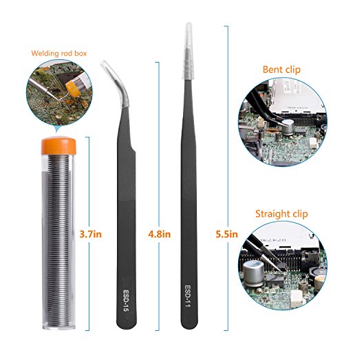 GEYOTAR Electric Soldering Iron Kit 110V 60W Adjustable Temperature Welding Tool Hobby Knife tweezers Desoldering Pump iron stand 5pcs Tips with Tool Carry bag