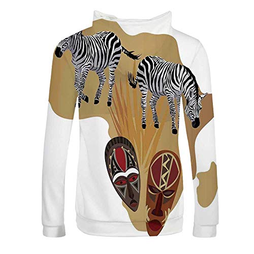 Safari Durable Hoodies,Illustration of Native Ethnic Icons and Traditional Ceremonial African Mask Zebra for Women,L