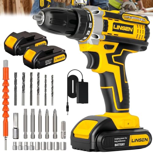LINSEN Taladro Inalámbrico 21V con 2 Baterías, 0-1500 RPM Velocidad Variable, 18+1 Ajustes de Torque, Kit de Taladro Profesional con Extensión Flexible para Perforar y Atornillar