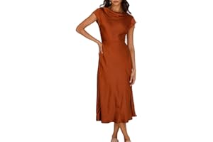 GMEITOEY Women's Summer Satin Elegance Backless Twist Cap Sleeves Midi Dress 2025 Sexy Cowl Neck Slit Cocktail Wedding Guest Dresses