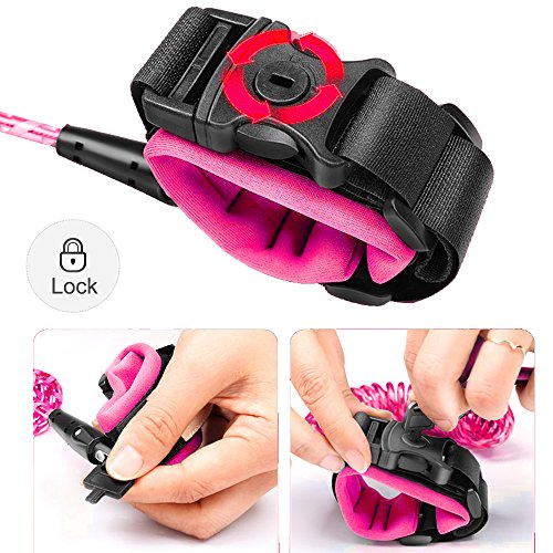 Anti Lost Wrist Link 2 Pack Comfort Padded Wristband Child Safety Walking Strap Leash with Lock Durable Steel Cable Pink & Blue(4.9ft & 8.2ft) for Girls,Boys - Thumbnail 2