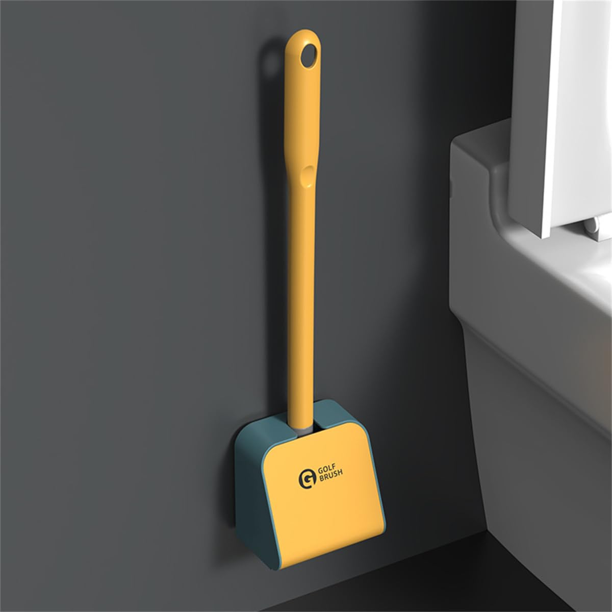 Golf Toilet Brush New Long Handle Silicone Toilet Brush & Holder.360° Deep Cleaning Toilet Brush Set,Flexible Bristles Cleaner Brush Household Wall Mounted (Yellow)